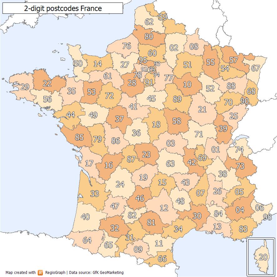 Frankreich PLZ Karte - Frankreich PLZ Karte (Western Europe - Europe)