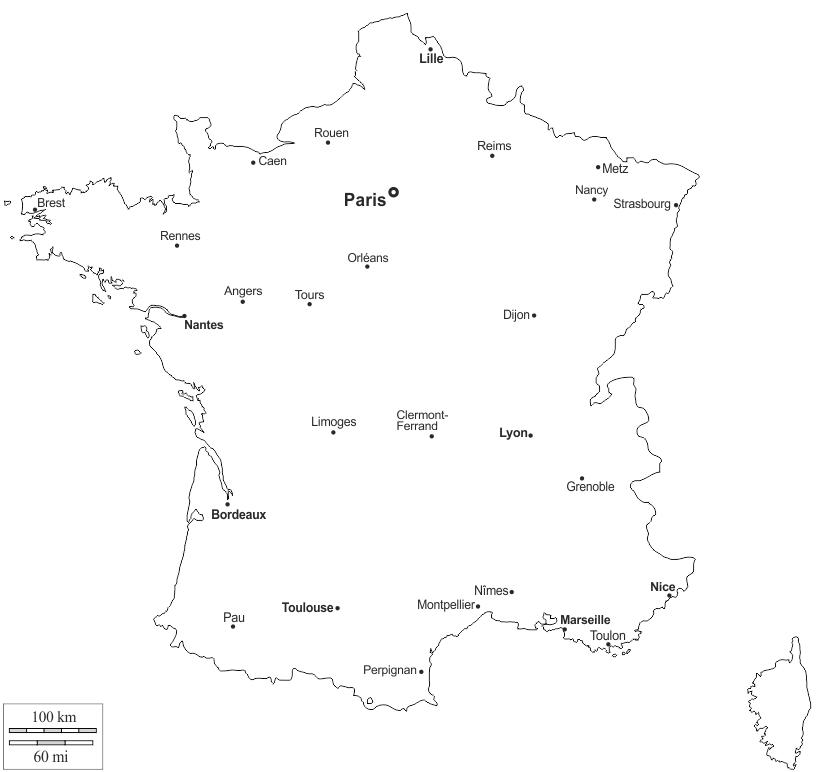Übersichtskarte von Frankreich - Frankreich Karte Umriss mit Städten