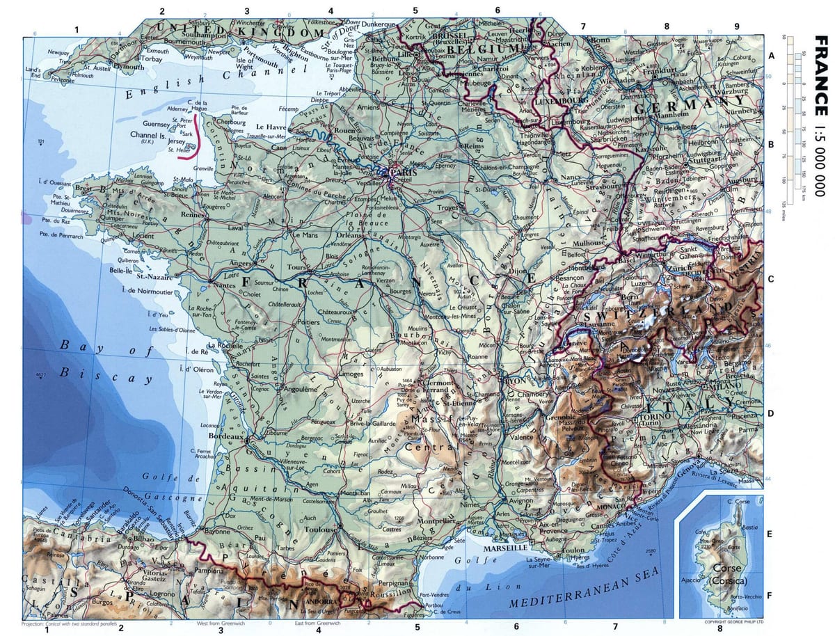 Landkarte mit Frankreich