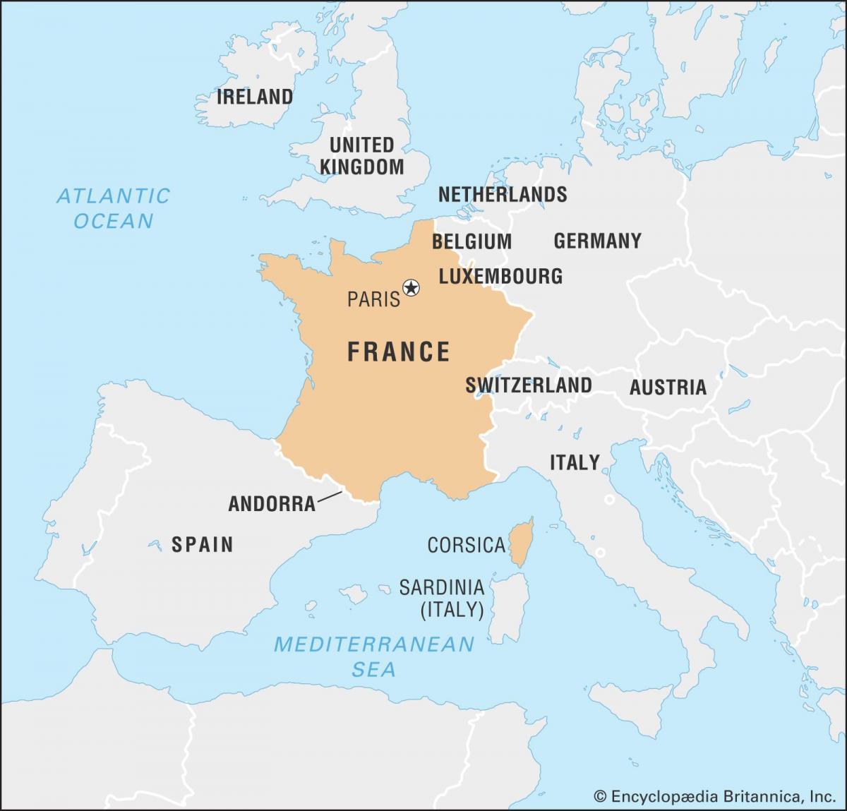 Karte von Frankreich und den angrenzenden Ländern