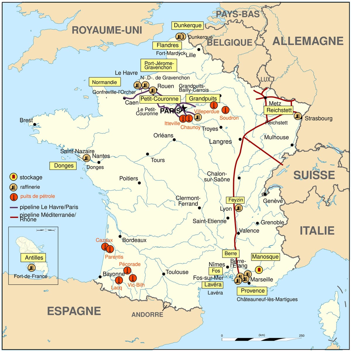 Karte von Frankreich mit Benzin