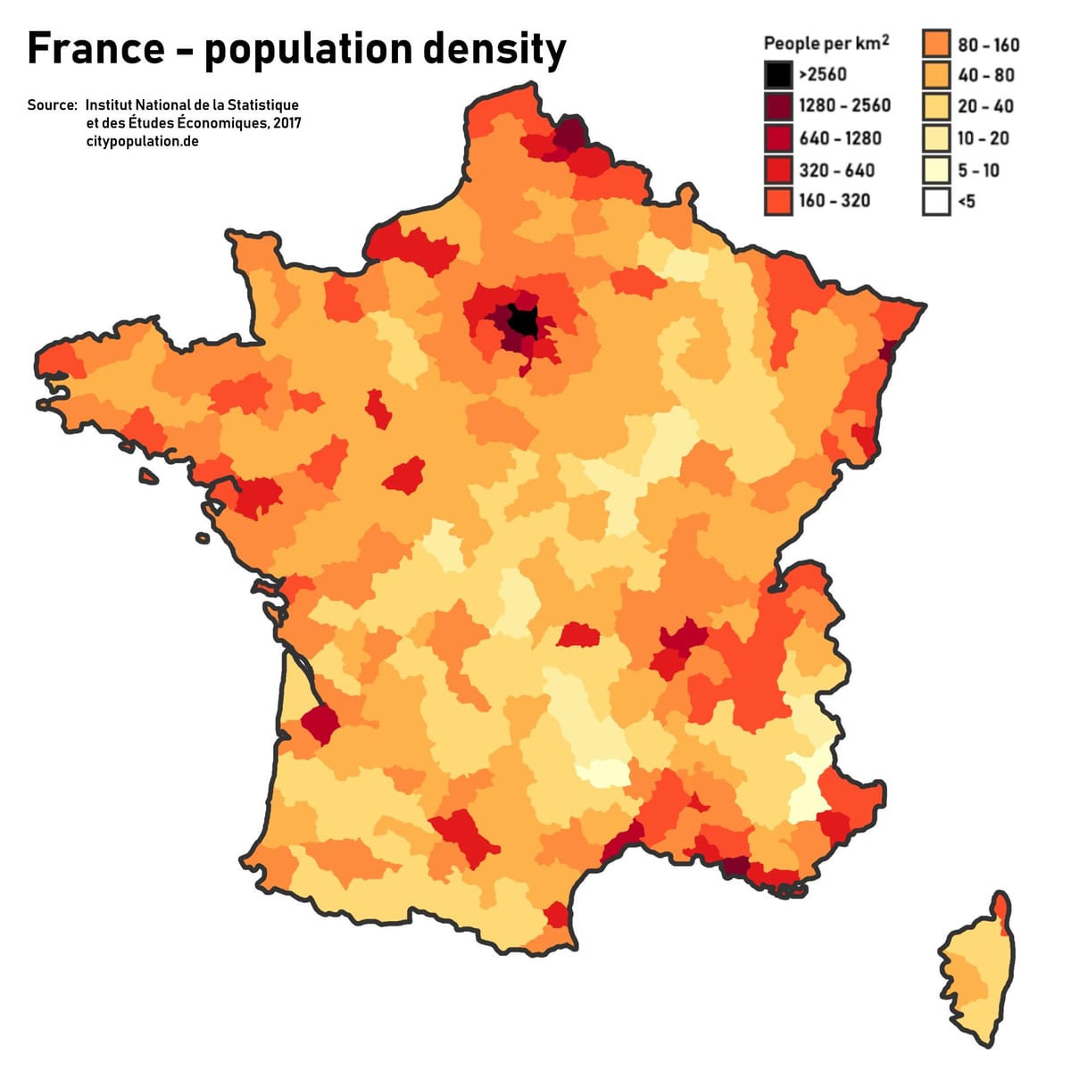 Karte von Frankreich mit Bevölkerung