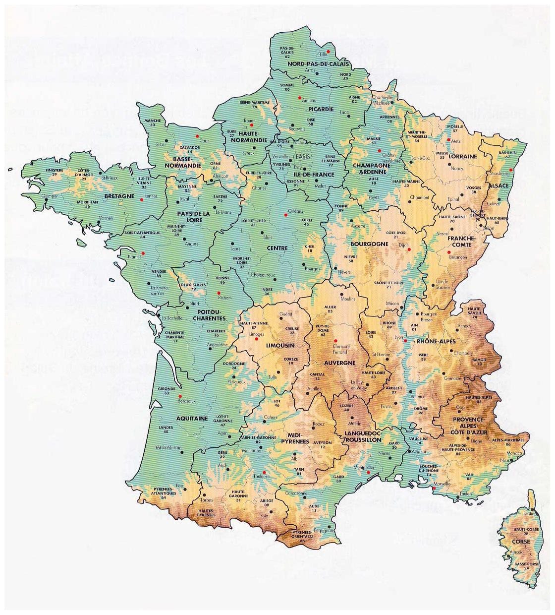 Karte von Frankreich Höhe