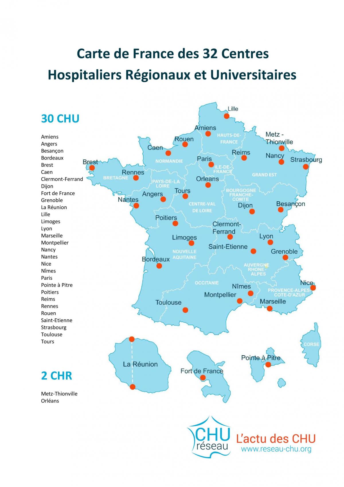 Karte von Frankreich-Krankenhaus