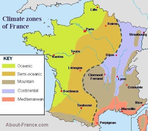 Karte von Frankreich Klima