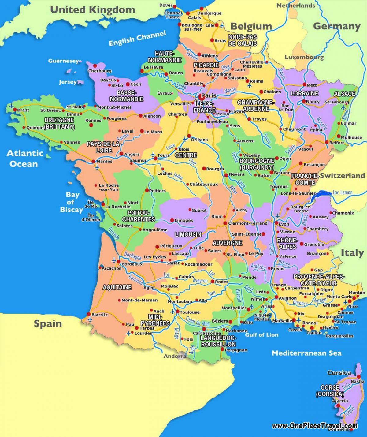 touristische Karte von Frankreich Sehenswürdigkeiten