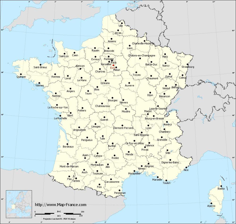 Karte von Frankreich und Städten
