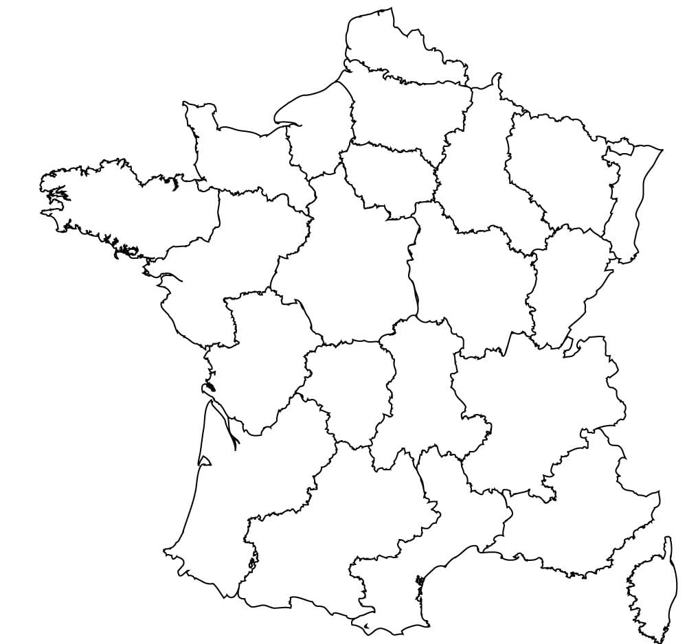 Karte von Frankreich schwarz und weiß