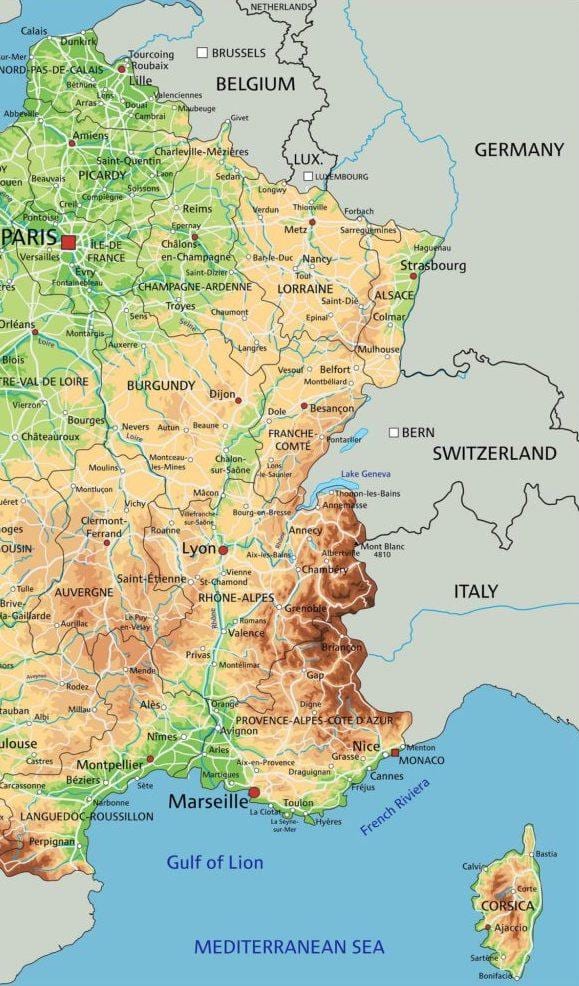 Karte von Frankreich Ost