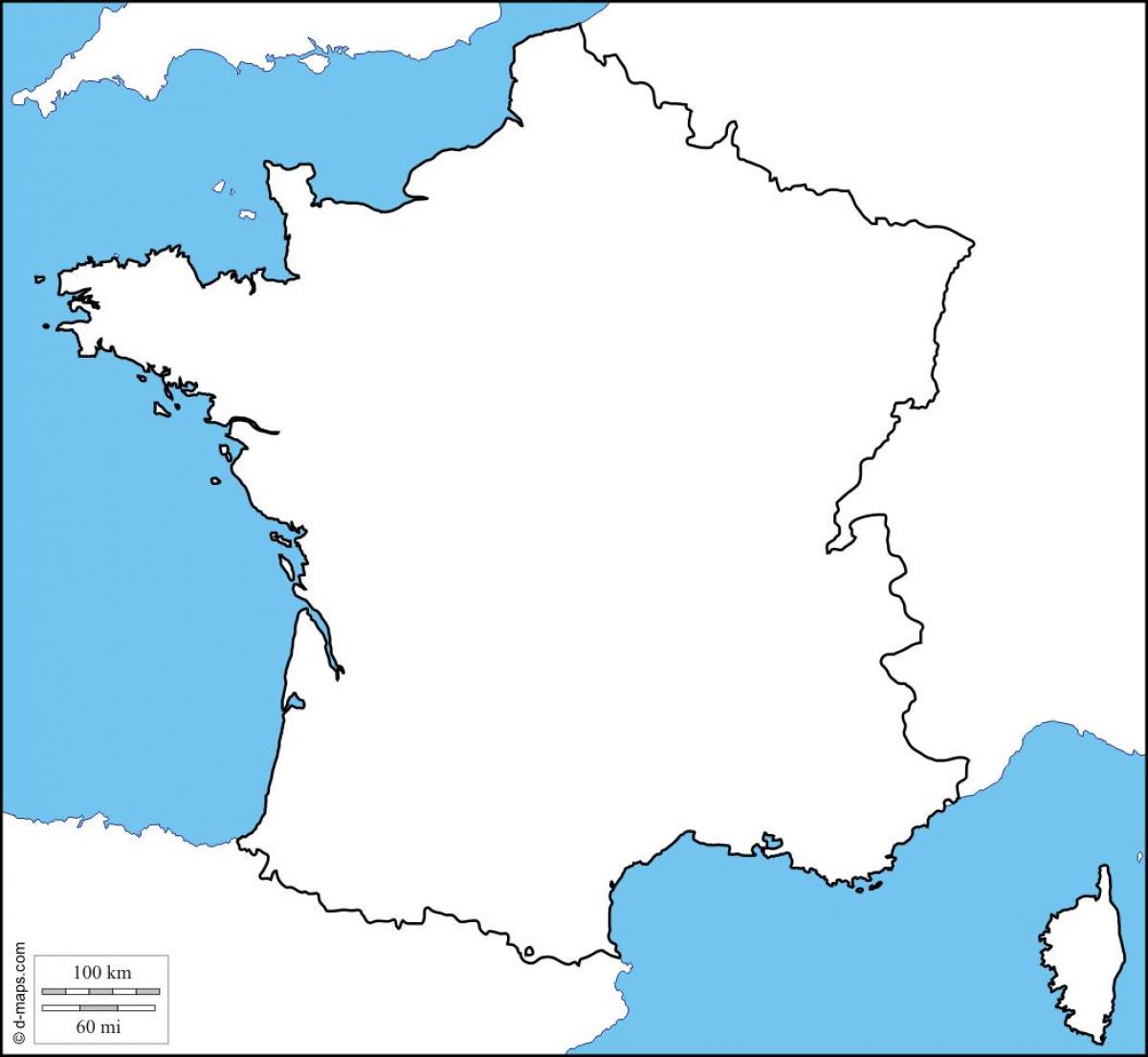 Leere Karte von Frankreich - Physische Karte von Frankreich leer (Western Europe - Europe)