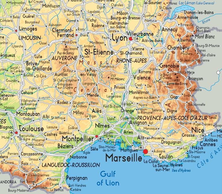 Karte Frankreich Süd-Ost