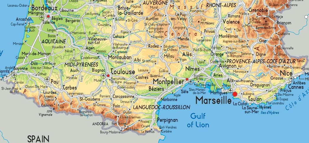 Süd-Frankreich-map detaillierte