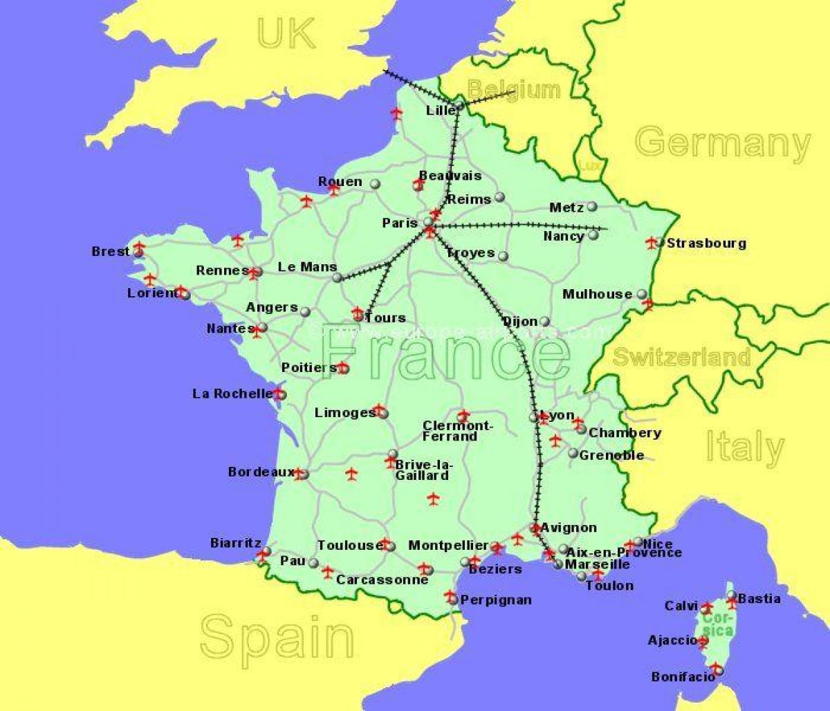 Flughäfen Süd-Frankreich Karte