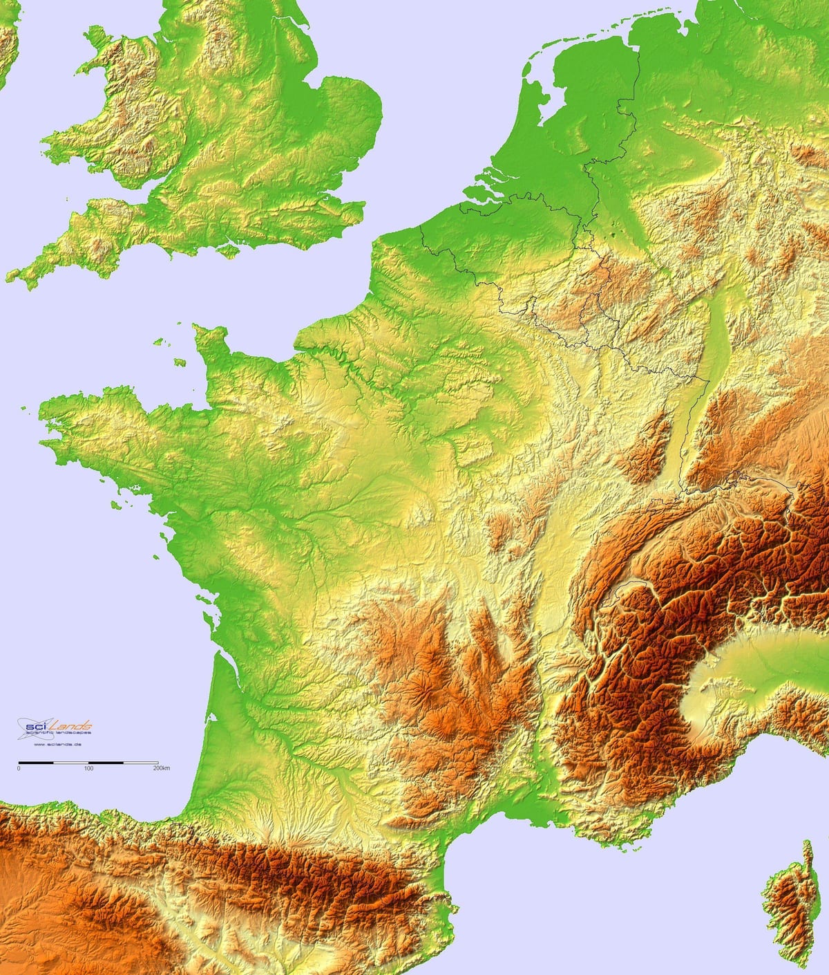 topografische Karte von Frankreich