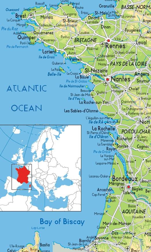 Karte von Frankreich-Westküste