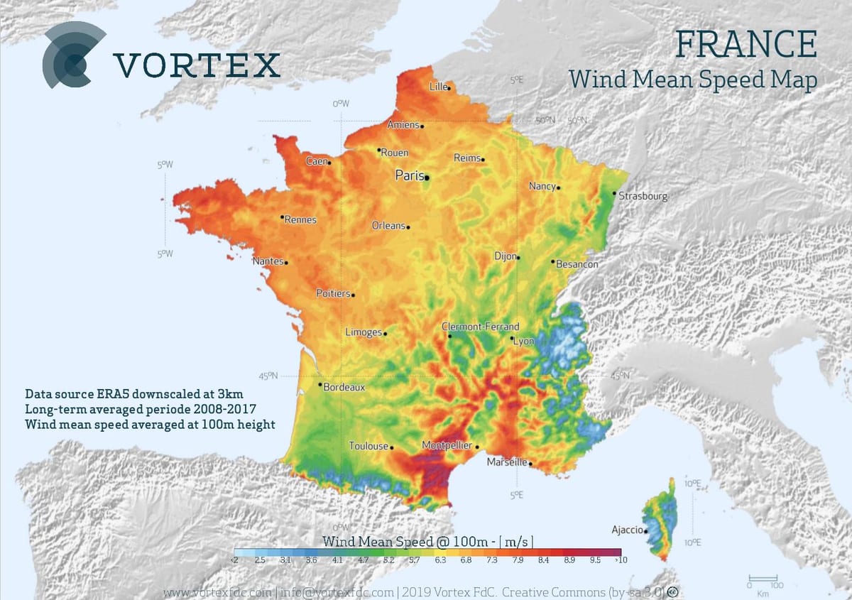 Karte von Frankreich mit wind