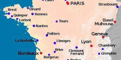 Karte von Frankreich zeigt den Flughäfen