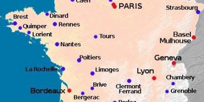 Karte von Frankreich zeigt den Flughäfen