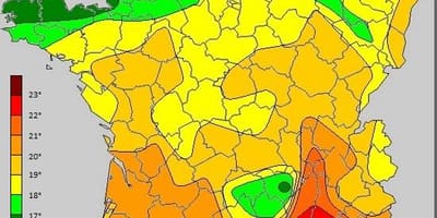 Karte von Frankreich mit der Temperatur