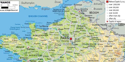Karte von Nordfrankreich mit den Städten
