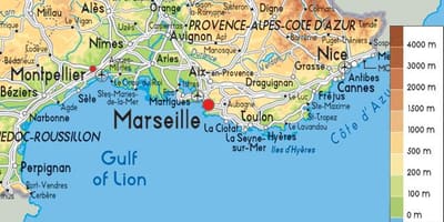 Karte von Frankreich an der Südküste