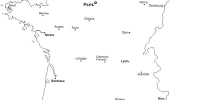 Frankreich Karte Umriss mit Städten